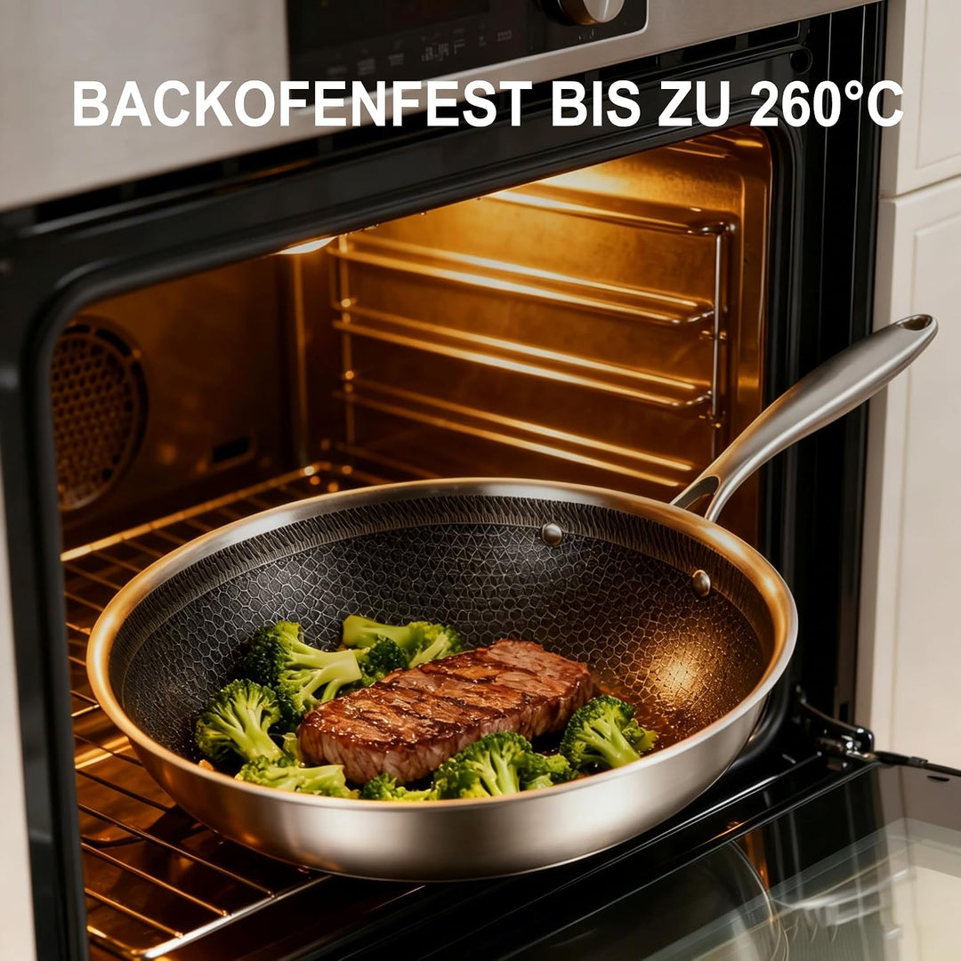 LOLYKITCH Wokpfanne 26 cm mit Deckel, Hybrid-Wok mit Wabenstruktur 26cm Stielgriff, 26cm Stielgriff