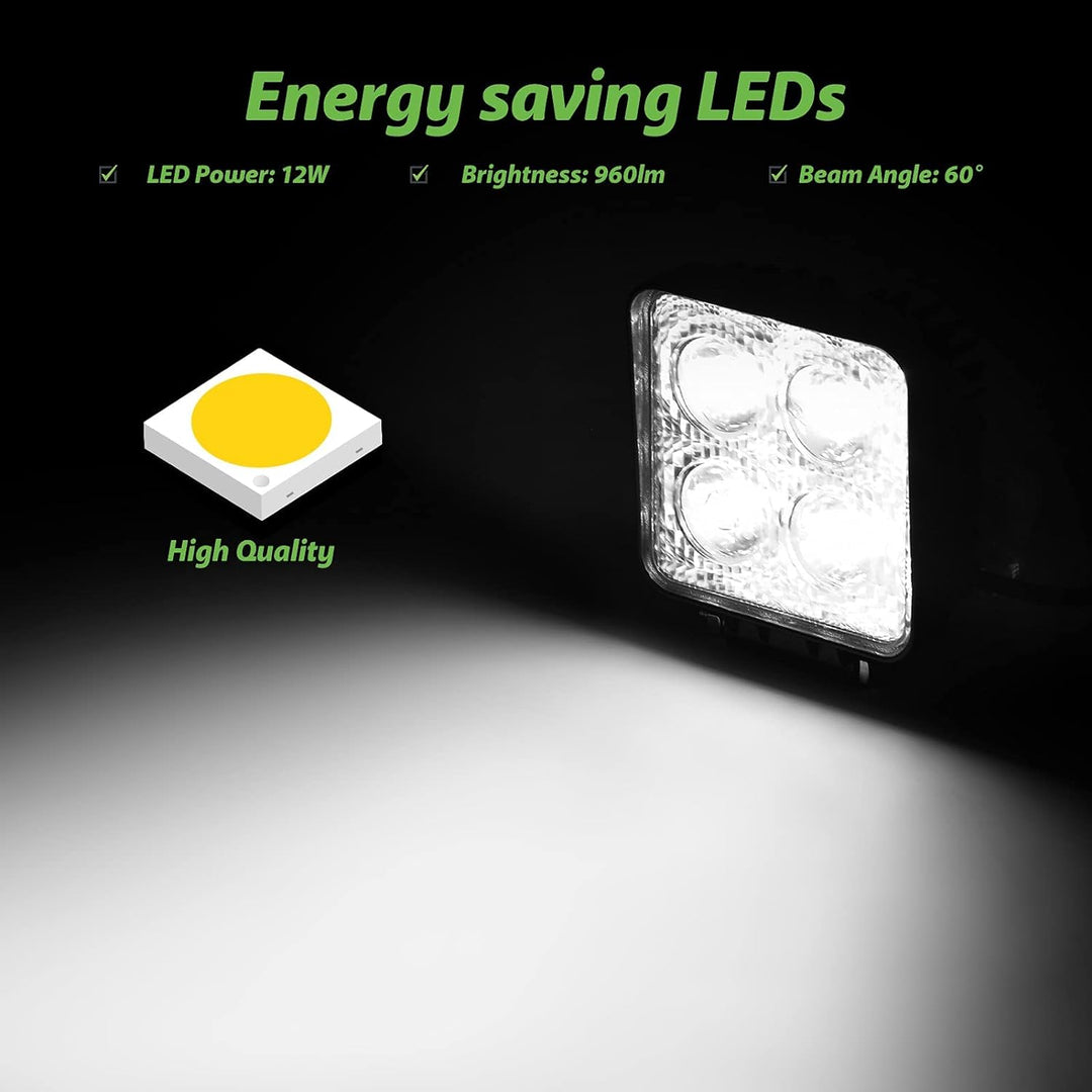 Viugreum 2 pack Led Arbeitsscheinwerfer 12V - 24V, 12W Led Zusatzscheinwerfer, Kaltweiss, IP67 Wasse
