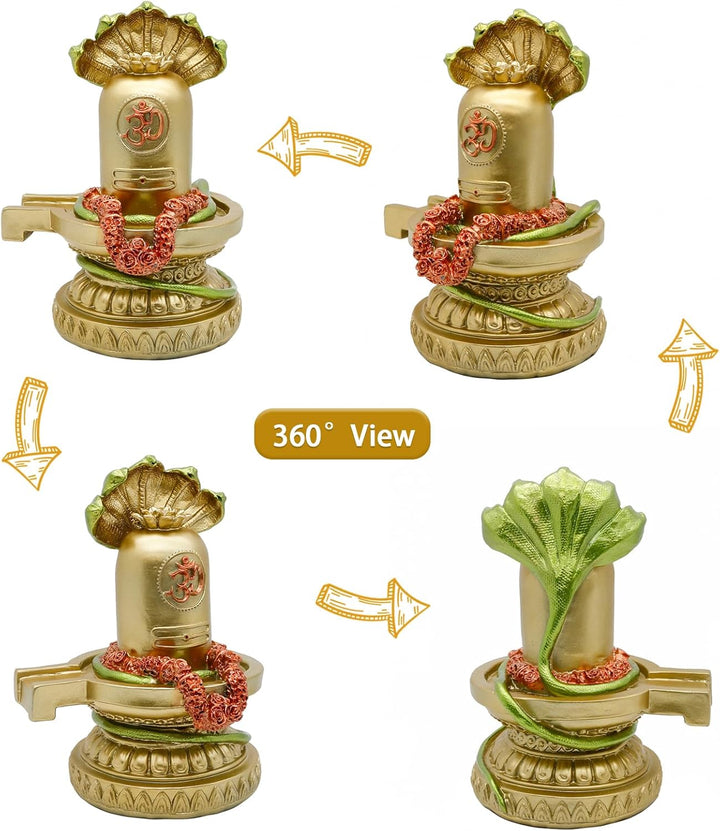 BangDa Bangda Hindu-Lord Shiva-Statue 6.3" X 5.9" X 8.5"H Shiva Lingam Gold, Gold