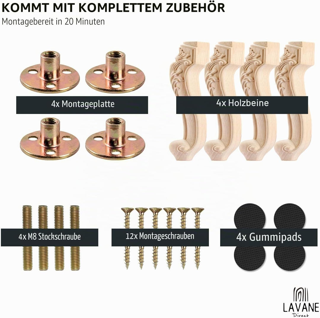 La Vane 4 Stück Massivholz Möbelfüsse 35cm (14 Zoll) - Europäischer Stil Handgeschnitzte Tischbeine,