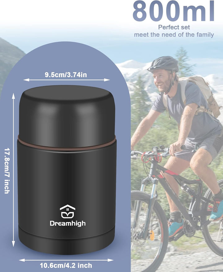 Dreamhigh® Thermobehälter für Essen 800 ml, Edelstahl Warmhaltebehälter Speisegefäss für Essen, Ther
