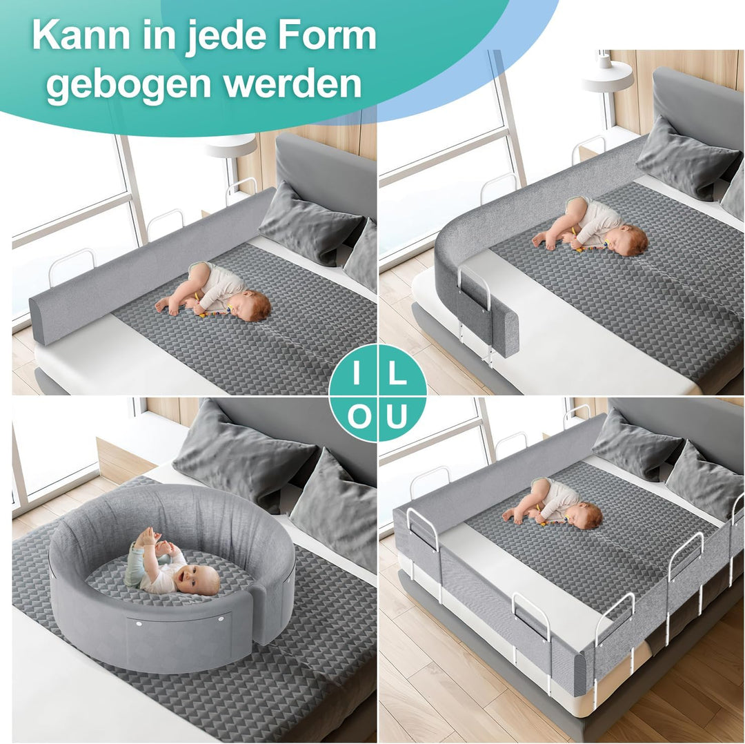 Ikodm Bettgitter rausfallschutz Bett 2X 200cm Bettschutzgitter für Kinder Höhenverstellbar Bettkante
