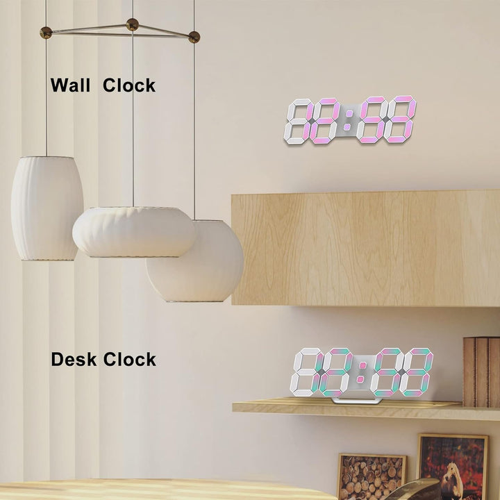 Deeyaple LED Wanduhr Digital Wecker 3D Uhr Dimmbar Snooze USB 12/24Stunden Datum Temperaturanzeige F