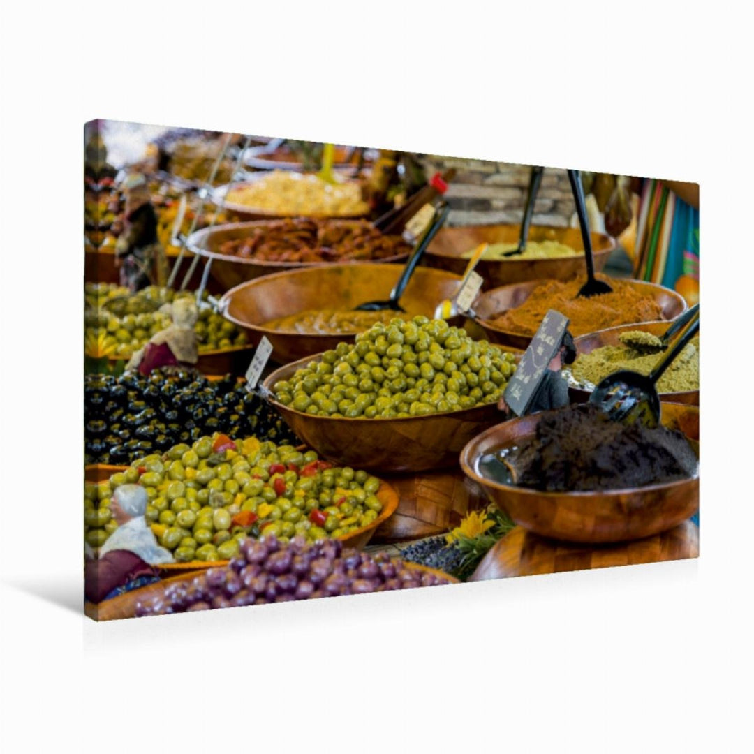 Premium Textil-Leinwand 75 x 50 cm Quer-Format Oliven und Tapenaden | Wandbild, HD-Bild auf Keilrahm