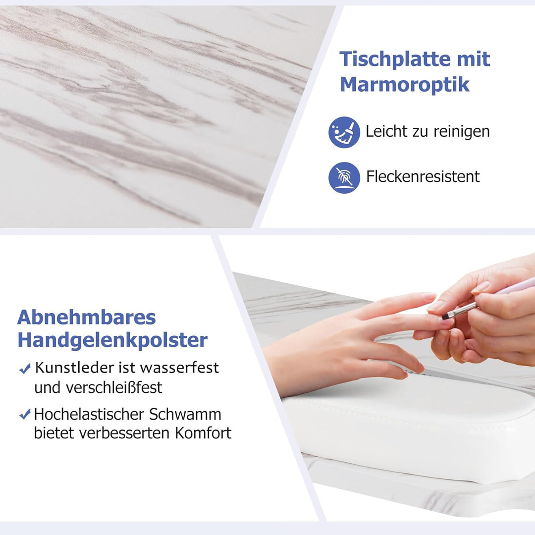 COSTWAY Maniküretisch klappbar, Nageltisch mit elektrischem Staubsammler, LED-Lampe, Handgelenkaufla