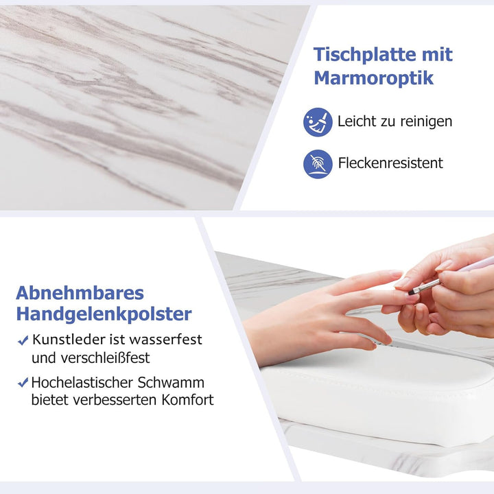 COSTWAY Maniküretisch klappbar, Nageltisch mit elektrischem Staubsammler, LED-Lampe, Handgelenkaufla
