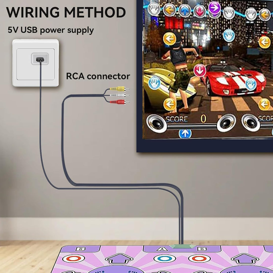 Tanzmatte 2 in 1 für TV und PC, elektronische Tanzmatte mit 2 Spiel-Controllern, LED-Tanzmatte mit L
