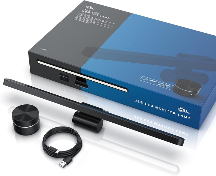 CSL-Computer Monitor Lampe LED dimmbar mit 8 Helligkeits und 3 Farbstufen, USB Monitorlampe mit asym