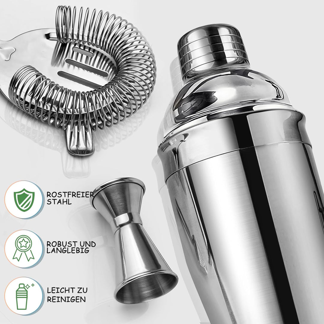 Cocktail Shaker Set Barkeeper Set mit Ständer, Edelstahl Drink Mixer Set mit allem wichtigen Zubehör