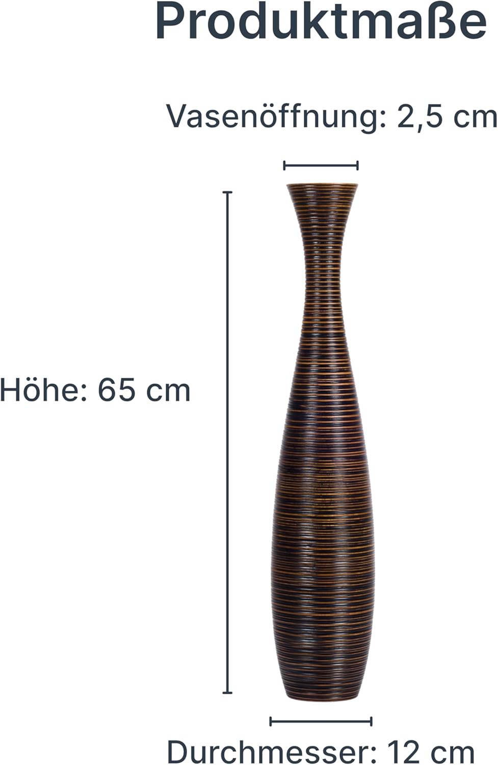 Leewadee Grosse Bodenvase für Dekozweige hohe Standvase Design Holzvase, Holz, 70 cm, Braun 70 cm Br