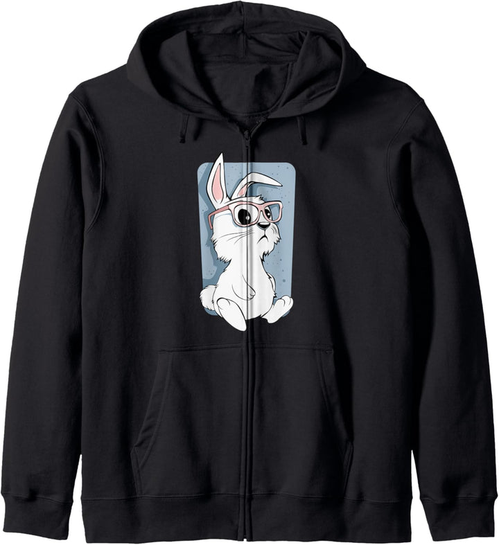 Lustiges Hippie Hipster Hase Kaninchen Brille Ostern Kapuzenjacke