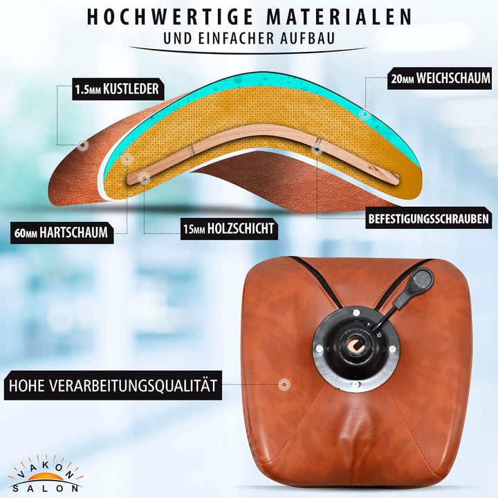 Premium Sattelhocker Hellbraun, Sattelstuhl für Rückenentlastung, Rollhocker höhenverstellbar von 55
