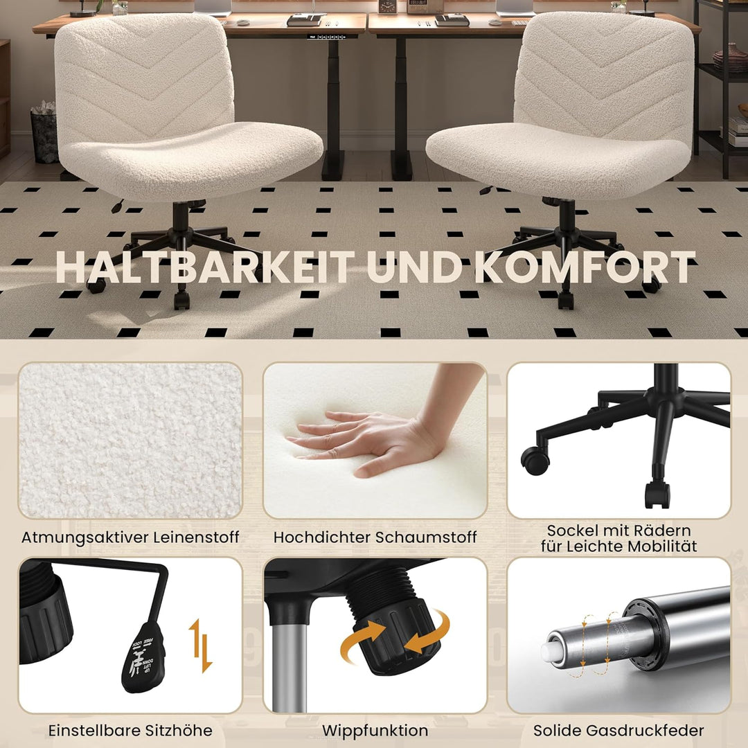 Yaheetech Bürostuhl mit Rollen, Schreibtischstuhl mit breitem Sitzkissen, Höhenverstellbar Drehstuhl
