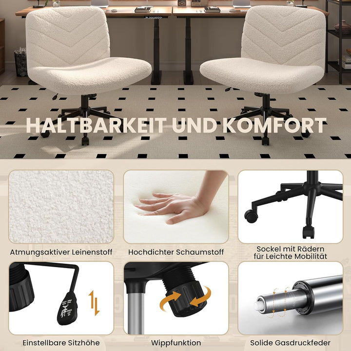 Yaheetech Bürostuhl mit Rollen, Schreibtischstuhl mit breitem Sitzkissen, Höhenverstellbar Drehstuhl