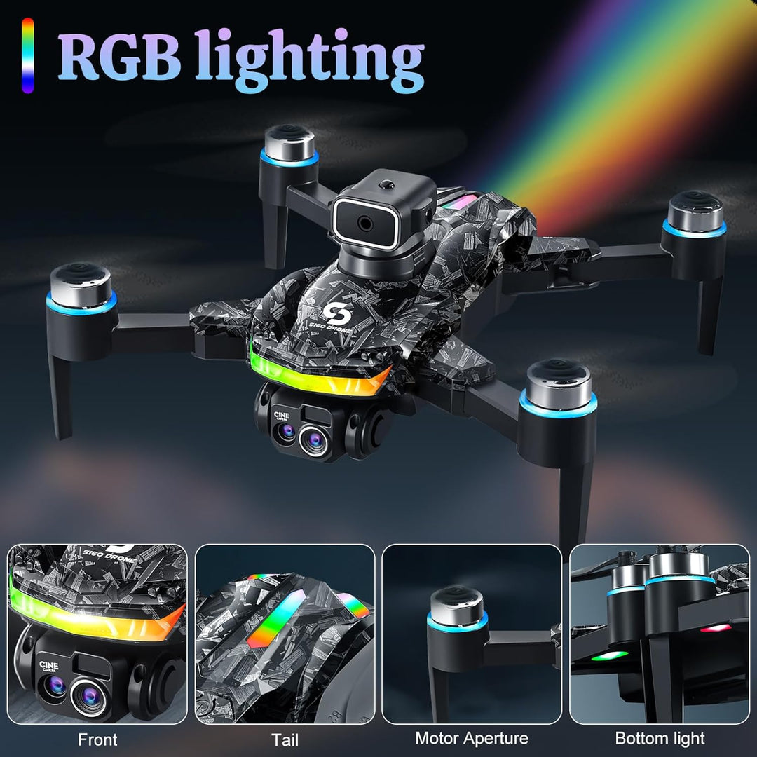OBEST Drohne mit Kamera für Kinder, Bürstenlosem Motor RC Drone mit RGB Lichtern, 1080P Dual Kamera