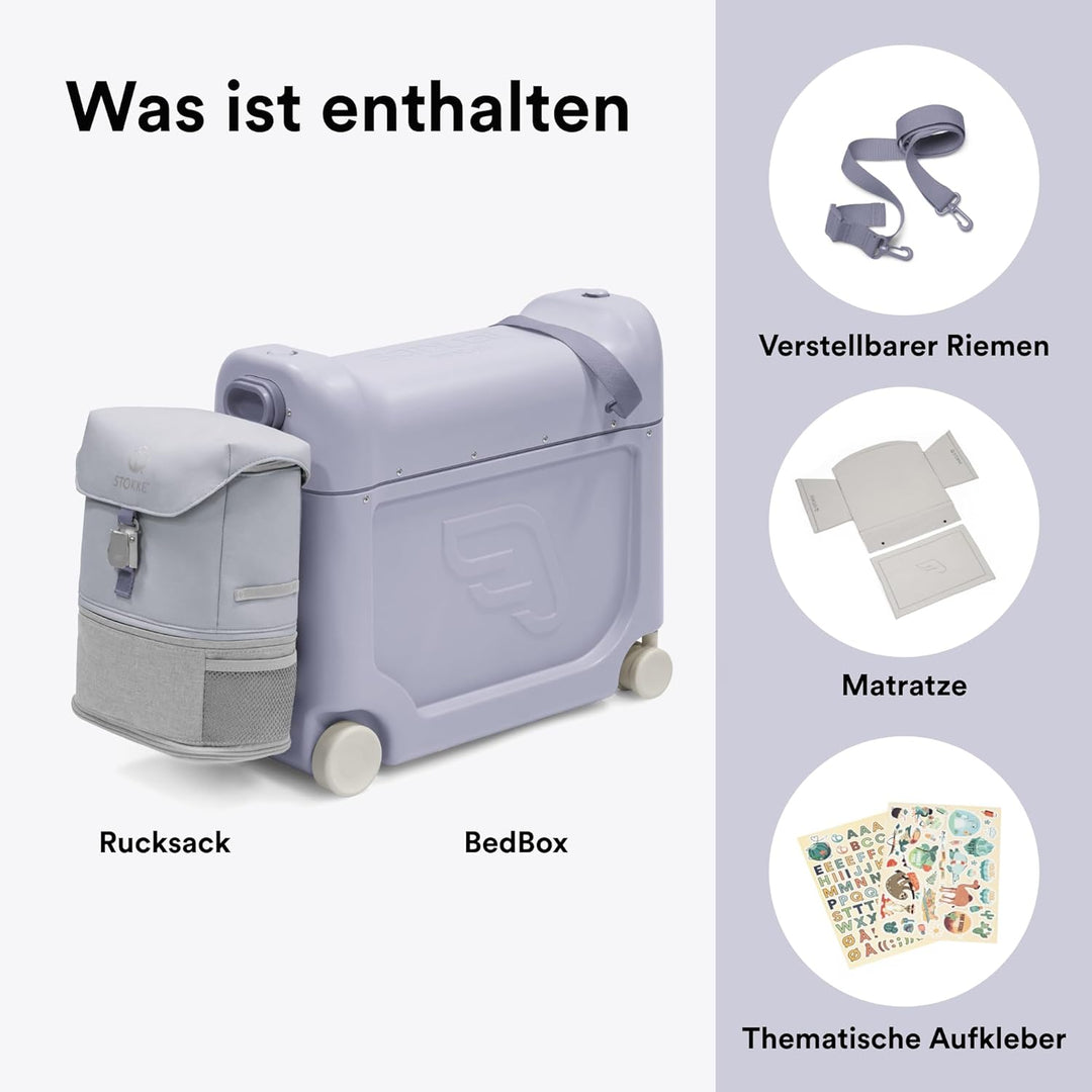 Stokke JetKids Travel Bundle, Arctic Blue - Enthält den BedBox Aufsitzkoffer & das Backpack - Ideal
