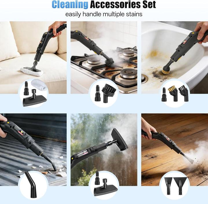 RUIZHI Dampfreiniger Handgerät mit 18 Zubehör, 1.6L Steam Cleaner, Dampfdruck 3Bar, Aufheizzeit 10s,