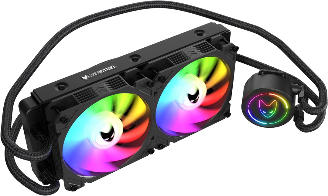 Oversteel - ZIRCON Flüssigkeitskühlung 240mm RGB, 2x PWM Lüfter 120mm RGB, TDP 200W, Kompatibel mit