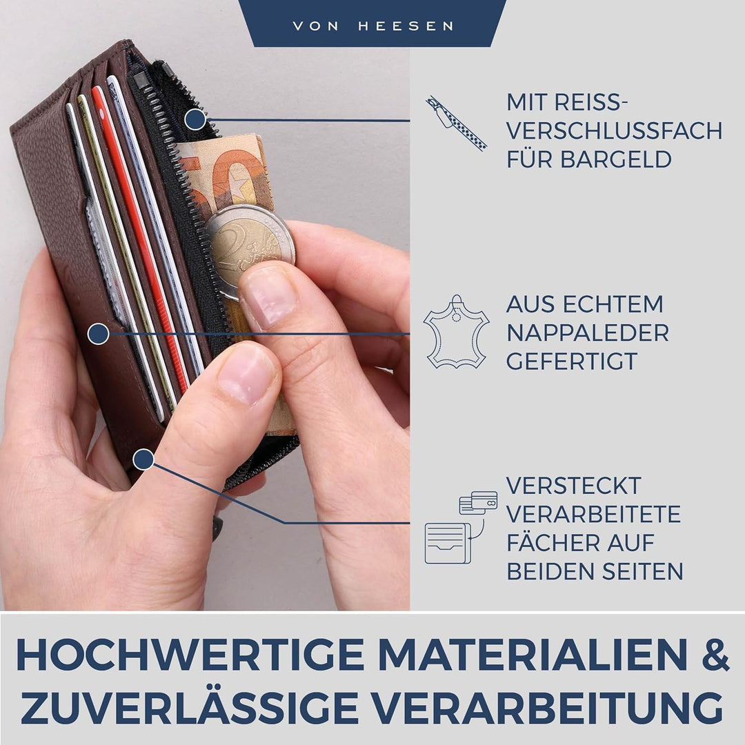 VON HEESEN Leder Kartenetui Geldbörse Herren & Damen Kreditkartenetui (Medium, Dunkelbraun) Dunkelbr