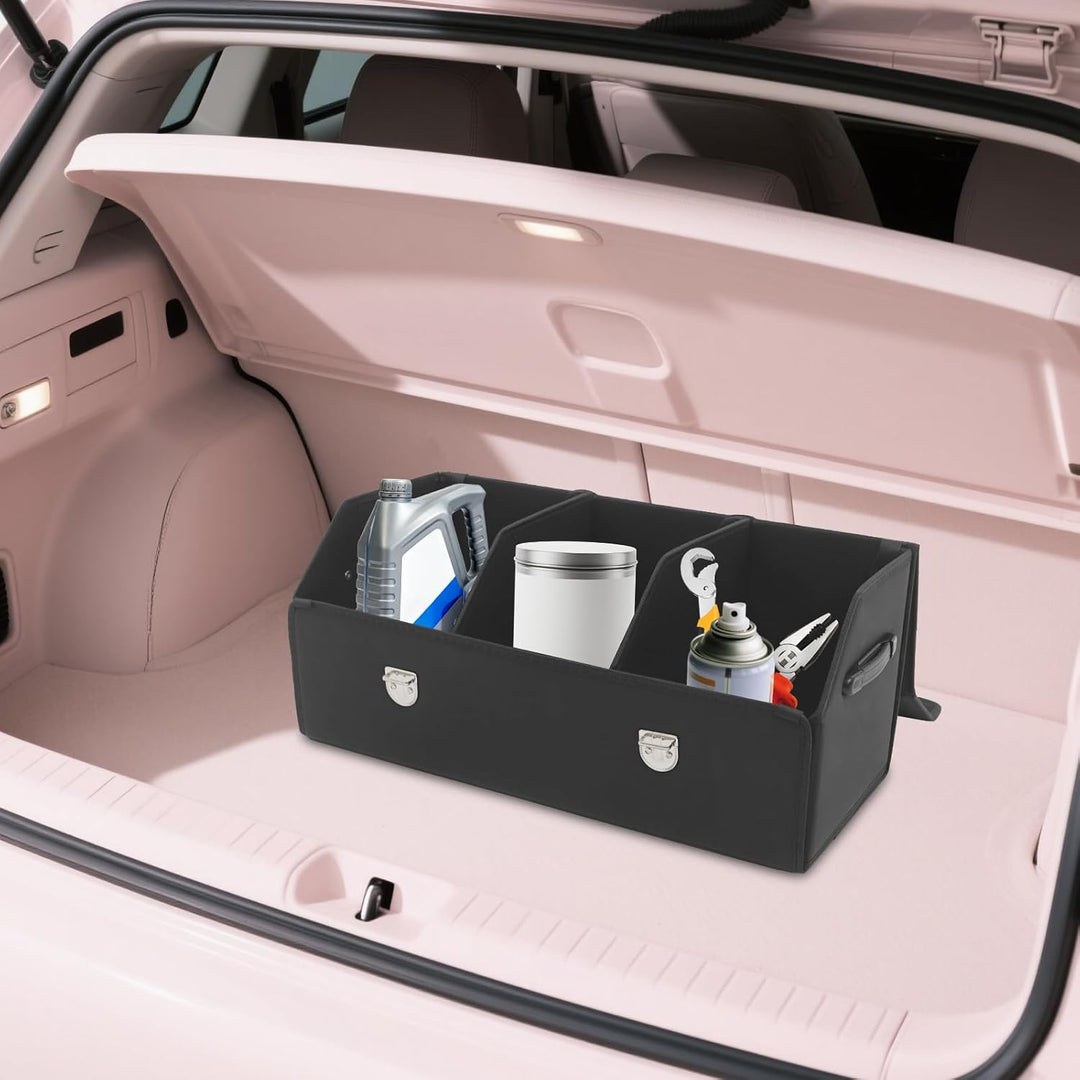56L Auto Kofferraum Organizer, Leder Kofferraumtasche mit Deckel und Griff, Multifunktionale Aufbewa