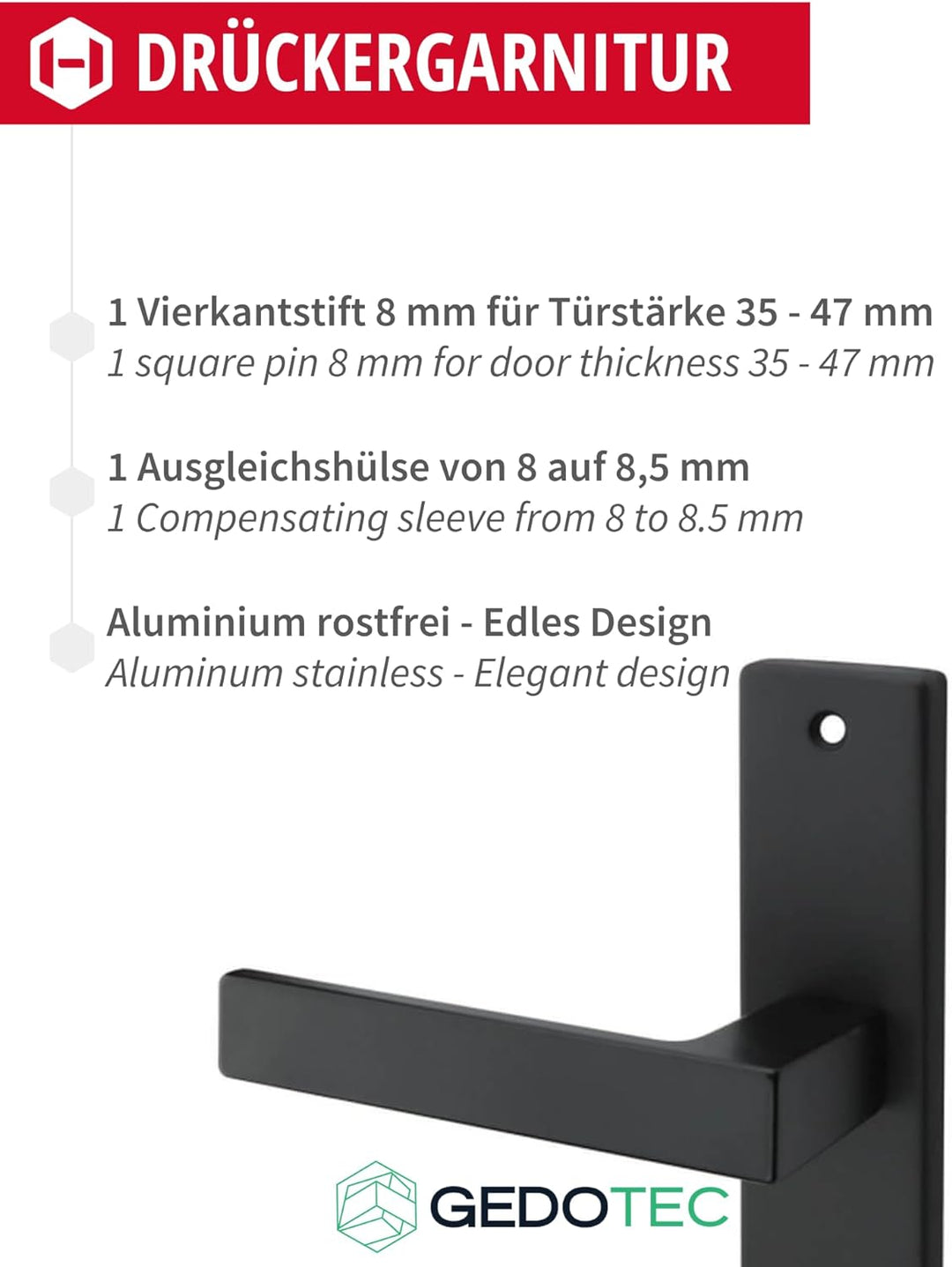 Gedotec Drückergarnitur Schwarz matt [BB - Buntbart] 1x Tür Beschläge Langschild I Türgriffe Innentü