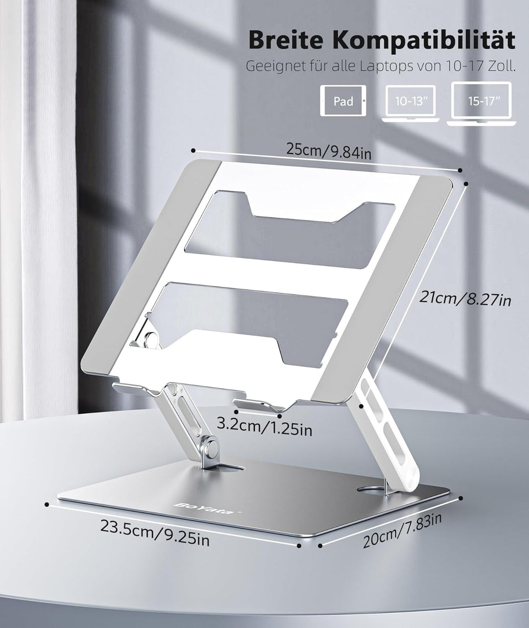 BoYata Laptop Ständer Höhenverstellbar, Ergonomischer Notebook Ständer, Belüfteter Laptopständer für