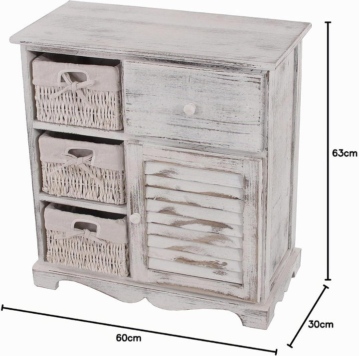 Mendler Kommode Schrank mit 3 Körben 63x60x30cm, Shabby-Look, Vintage - weiss
