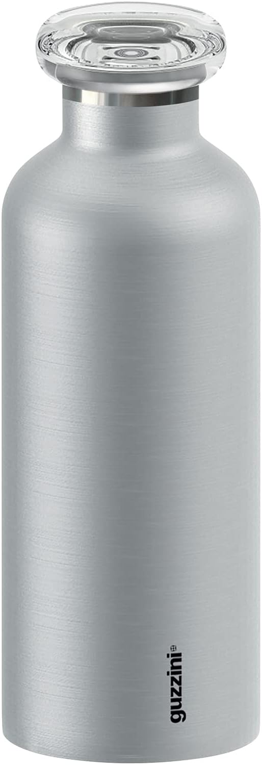 Guzzini - On The Go, ENERGY Thermosflasche, Trinkflasche Edelstahl - Silber, Ø 7,3x h21,2 cm | 500 c