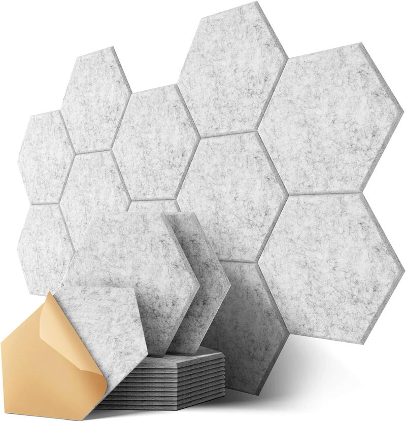 Hexagon Akustikplatten Selbstklebend, 12 Stück Hohe Dichte Schallabsorber Wand für Decken-/Tür-/Wand