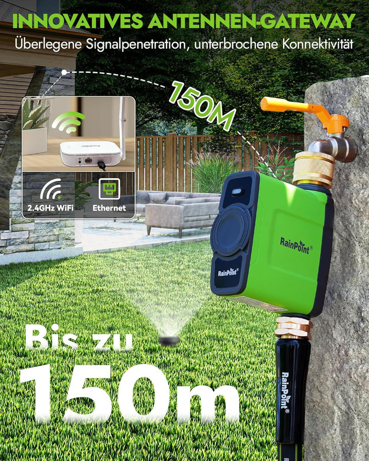 RAINPOINT Bewässerungscomputer WLAN mit Antennen-Gateway und Messingeinlass IP65 Bewässerungssteueru