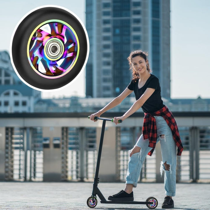 2 Stück Stunt Scooter Rollen 100mm, Ersatzräder für Stunt Scooter Reifen88A, Aluminium Roller Reifen