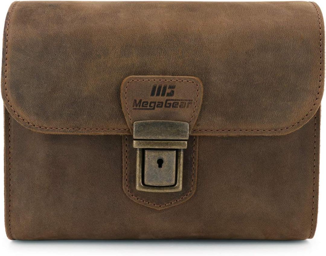 MegaGear Pebble Kameratasche - Kuriertasche aus echtem Leder für Spiegellose, Sofortbild- und DSLR K