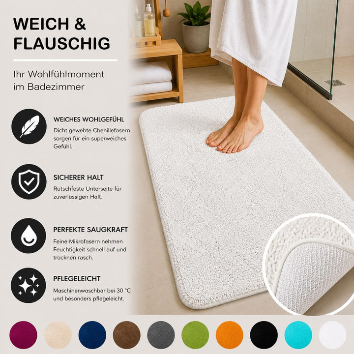 Brandsseller Badezimmerteppich 70x120 cm Badvorleger Badematte Badteppich rechteckig Chenille rutsch
