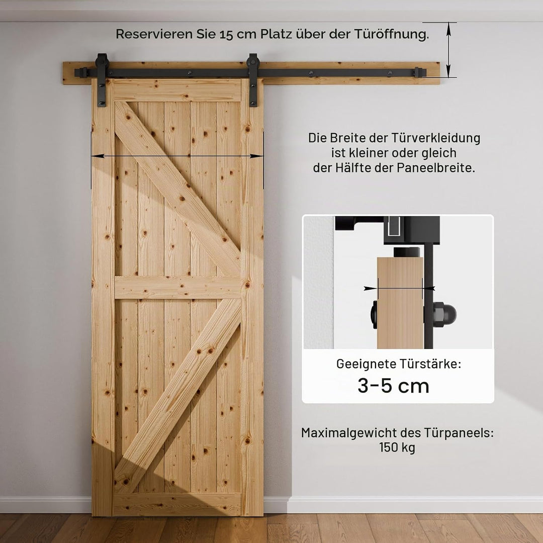 Wolfbird 200CM/6.6FT Schiebetürbeschlag Set Schiebetürsystem Gleitschiene Holzschiebetür Schwarz 1 m