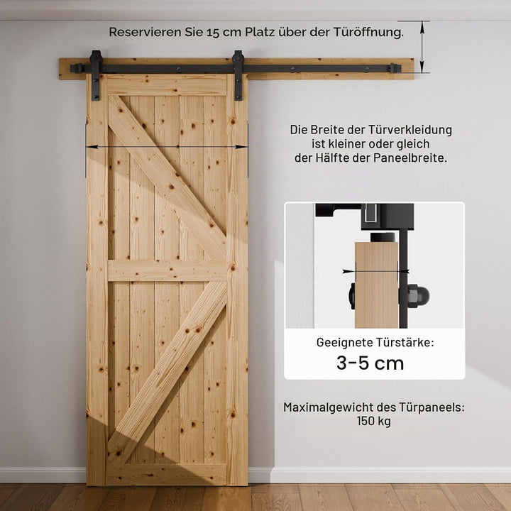 Wolfbird 200CM/6.6FT Schiebetürbeschlag Set Schiebetürsystem Gleitschiene Holzschiebetür Schwarz 1 m