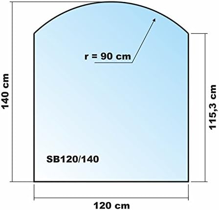 Segmentbogen 120x140cm Glas schwarz - XXL Funkenschutzplatte Kaminbodenplatte Glasplatte f. Kaminofe