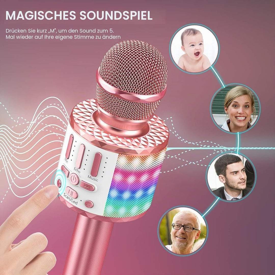Karaoke Maschine Kinder mit 2 Mikrofon, Mini Karaoke Drahtlosen Mikrofon, Tragbares Bluetooth Lautsp