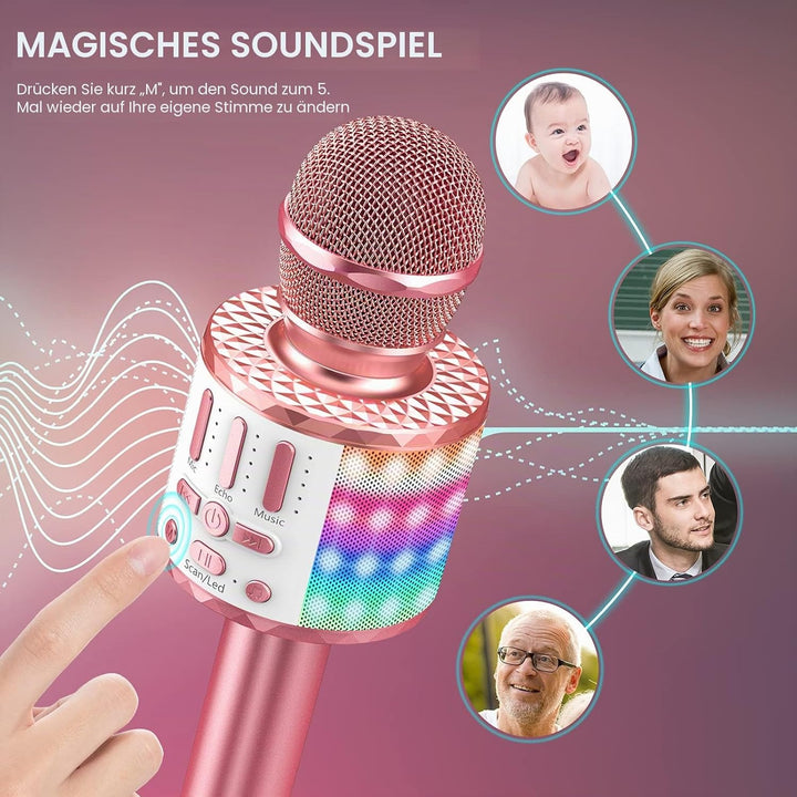 Karaoke Maschine Kinder mit 2 Mikrofon, Mini Karaoke Drahtlosen Mikrofon, Tragbares Bluetooth Lautsp
