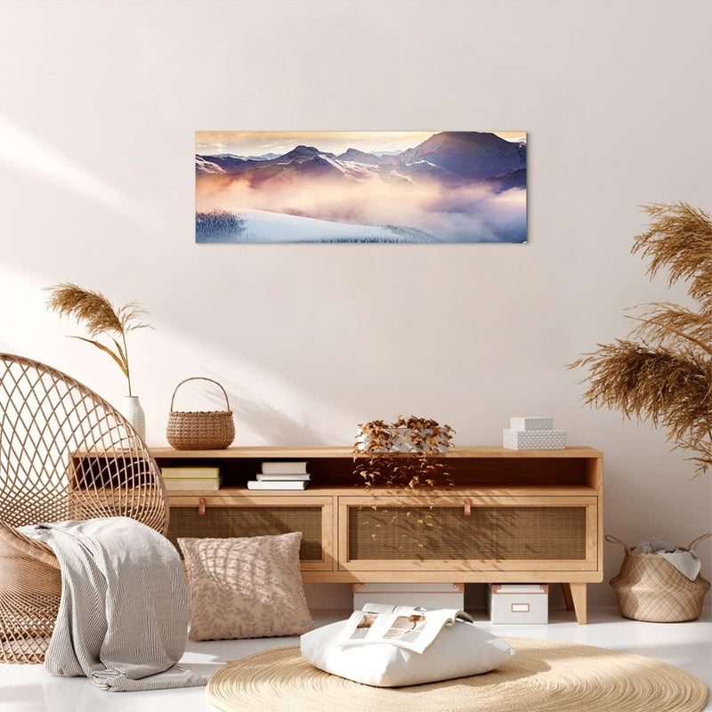 Panorama Bilder auf Leinwand Berge Schnee Winter Leinwandbild 90x30cm Wandbilder Dekoration Wohnzimm