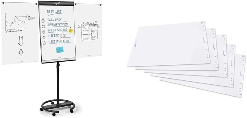 Legamaster 7-153600 Universal Flipchart Triangle Rundfuss, schwarz & 7-156000 Flipchart-Papier, 5 Bl
