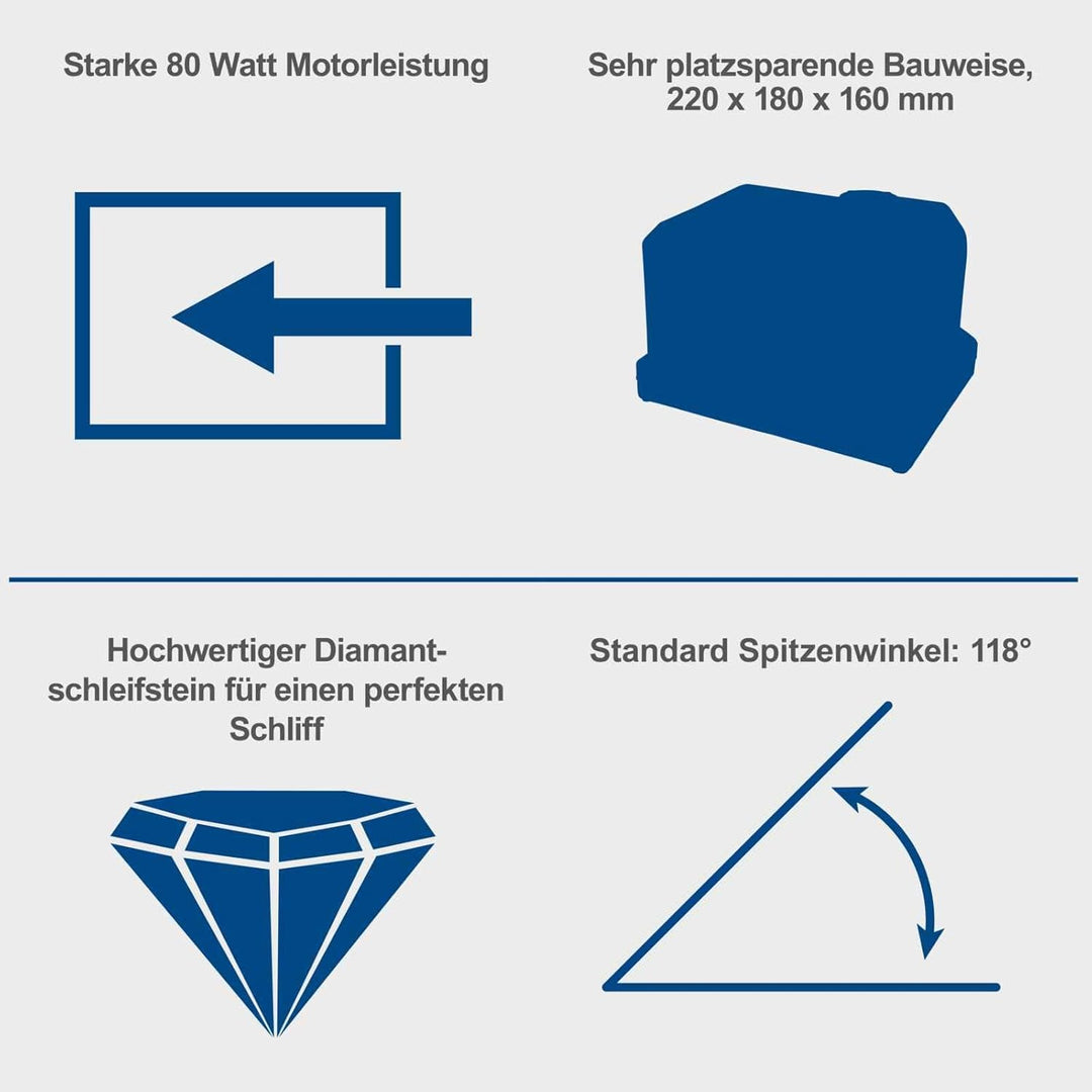 Scheppach DBS800 Schleifgerät Bohrerschleifgerät | 80 W Leistung | Diamantschleifstein mit langer Le