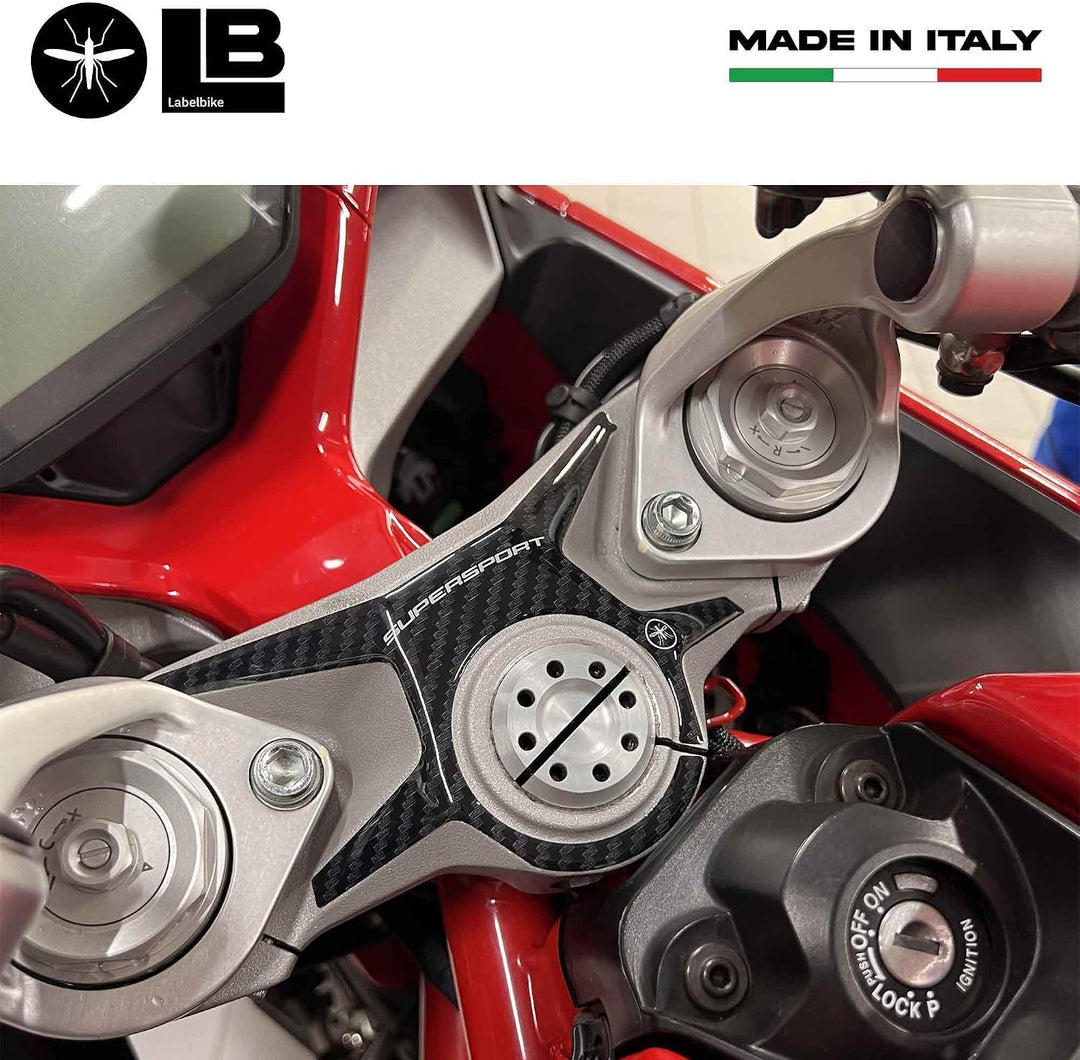 LABELBIKE 3D Motorrad Gabelplattenaufkleber kompatibel mit Ducati | Supersport, Lenkradschutz aus Ku