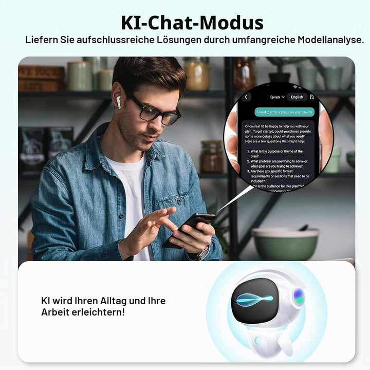KI Übersetzer Kopfhörer mit Audio und Videoanrufe, 3-in-1 Bluetooth 5.4 Kopfhörer mit 164 Sprachen E