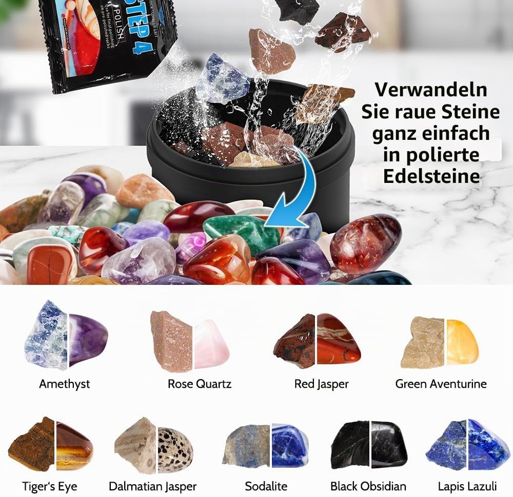 Rock Tumbler Kit Steintrommel Set, Steinschleifmaschine mit 9-Tage-Timer &amp; 9-Gang-Einstellungen, Kom