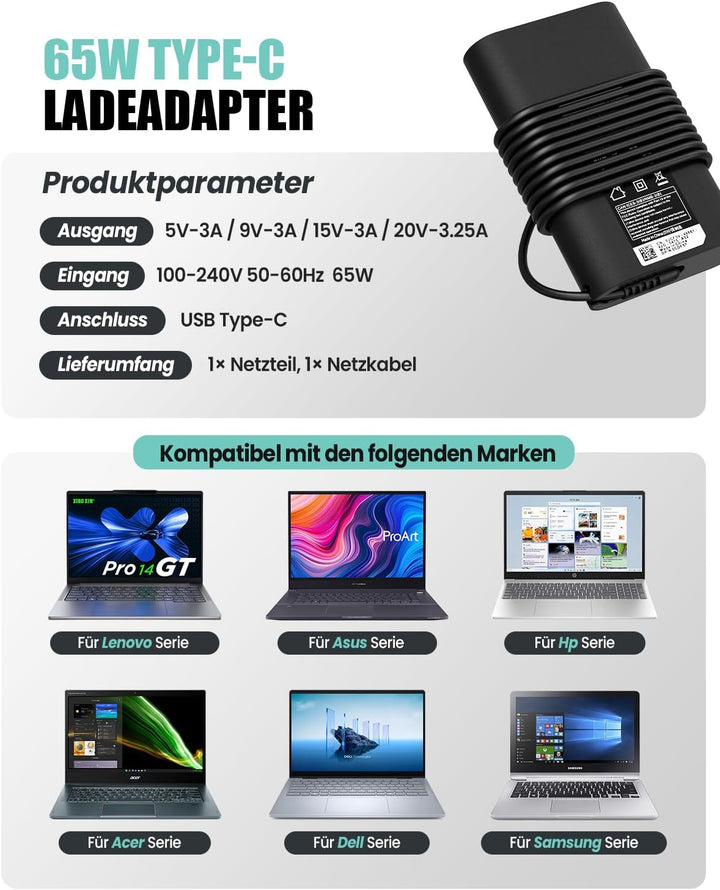 65W USB C Netzteil Ladegerät für Latitude 5420, 5490, 5520, 5285, 5290, 7420, 7370, 7275, XPS 13 925