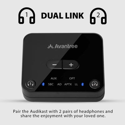 Avantree Audikast Plus Bluetooth 5.0 Transmitter Sender für TV PC mit Lautstärkeregelung, aptX Low L