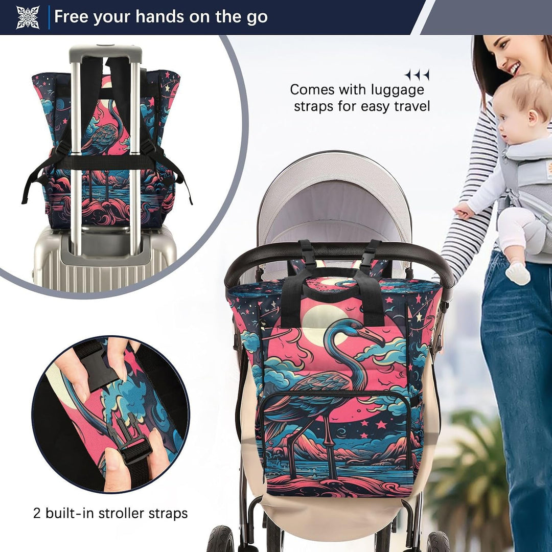 Flamingo Rosa Heulen Wickeltasche,Reiserucksack Grosse Kapazität,Tragetasche für Mütter Väter Frauen