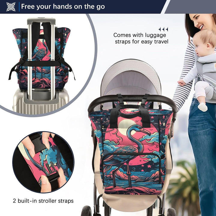 Flamingo Rosa Heulen Wickeltasche,Reiserucksack Grosse Kapazität,Tragetasche für Mütter Väter Frauen