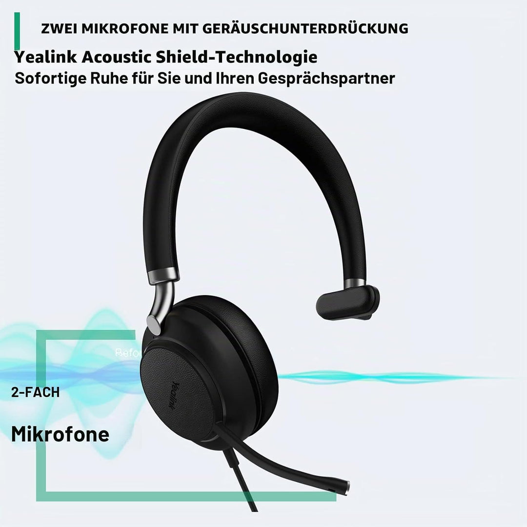 Yealink USB Headset UH38,Microsoft Teams Zertifizierte Mono/EIN Ohr Kopfhörer mit Noise Cancelling M