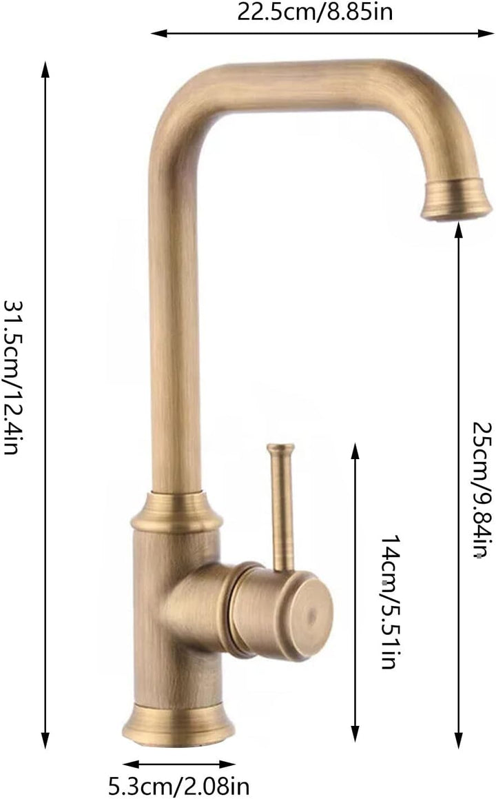 Vintage-Bronze-Wasserhahn, antiker Messing-Waschbeckenhahn, Waschbeckenarmatur, 360° schwenkbarer Ei